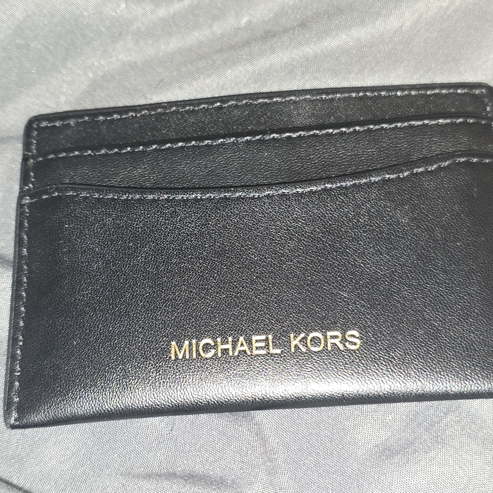Michael Kors Black Leather Card Holder with Gold Logo